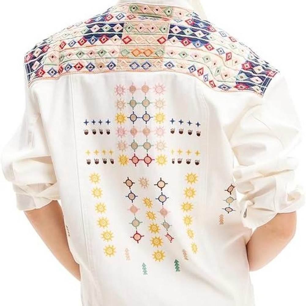 Desigual Donis Denim Trucker Geometric Embroidery Jacket - Picture 2 of 9